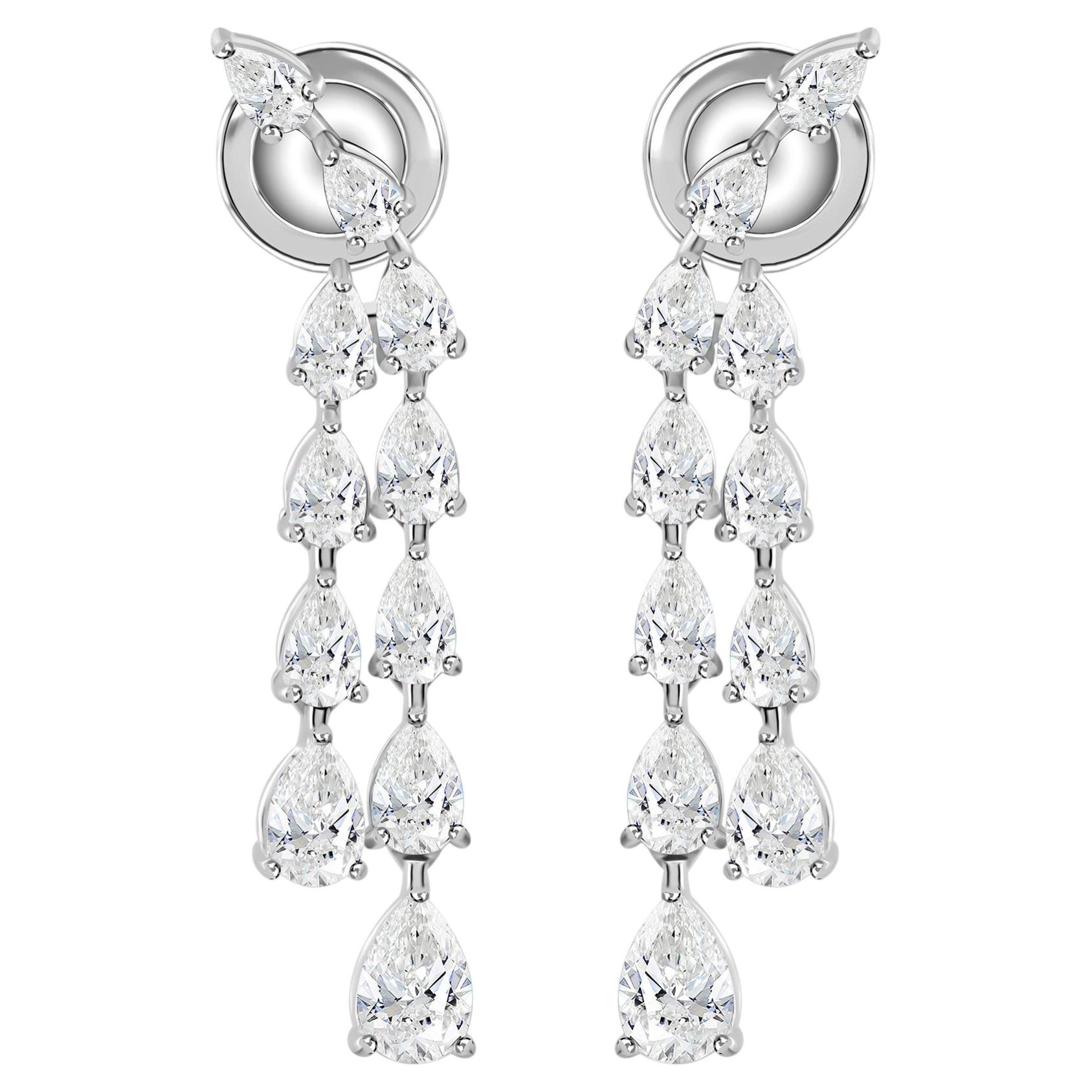 2.44 Ct Natural Diamond Dangle Earrings in 18K White Gold Pear Cut Drop Earrings