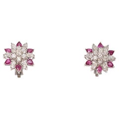 2.44 Cts Diamond and Ruby Studs Earrings in 18K Gold