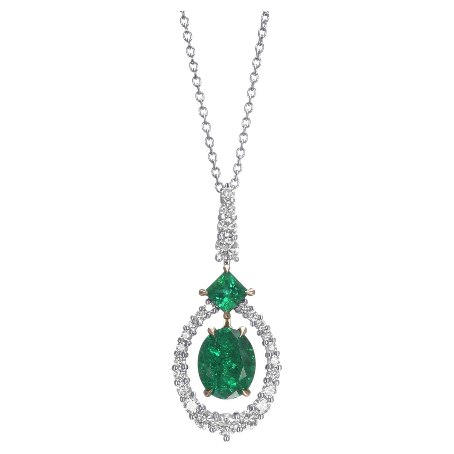 2.44 cts tw Oval Muzo Emerald and Diamond Halo Pendant