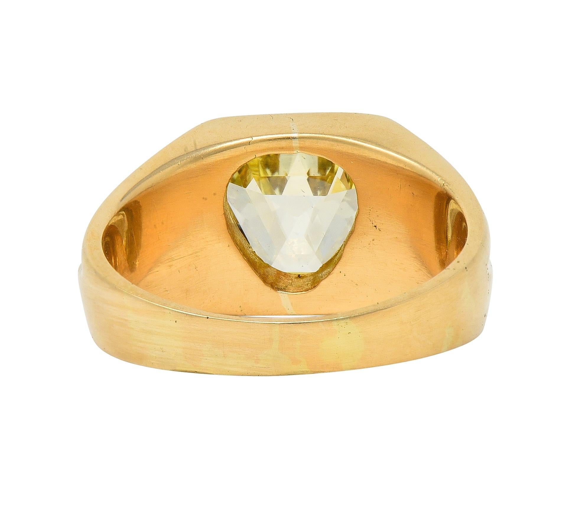 2.44 CTW Hexagonal Fancy Yellow Diamond 14 Karat Gold Vintage Unisex Ring GIA In Excellent Condition For Sale In Philadelphia, PA
