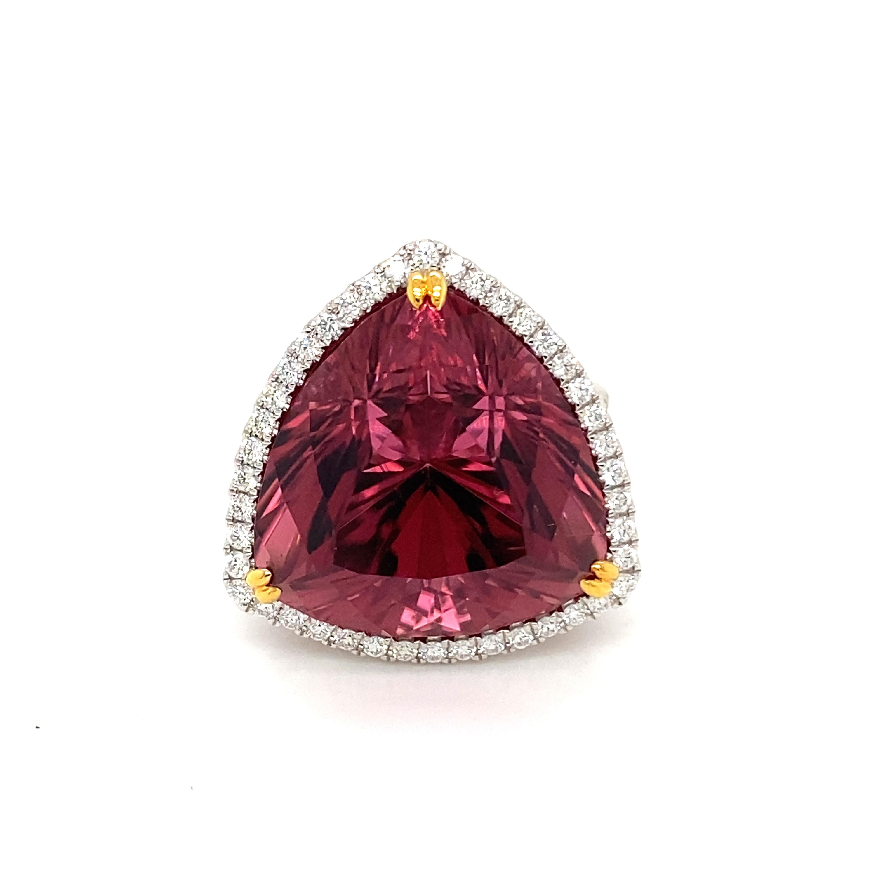 24.42 Carat Trillion Cut Rubellite Tourmaline and Diamond Cocktail Ring In New Condition For Sale In Great Neck, NY