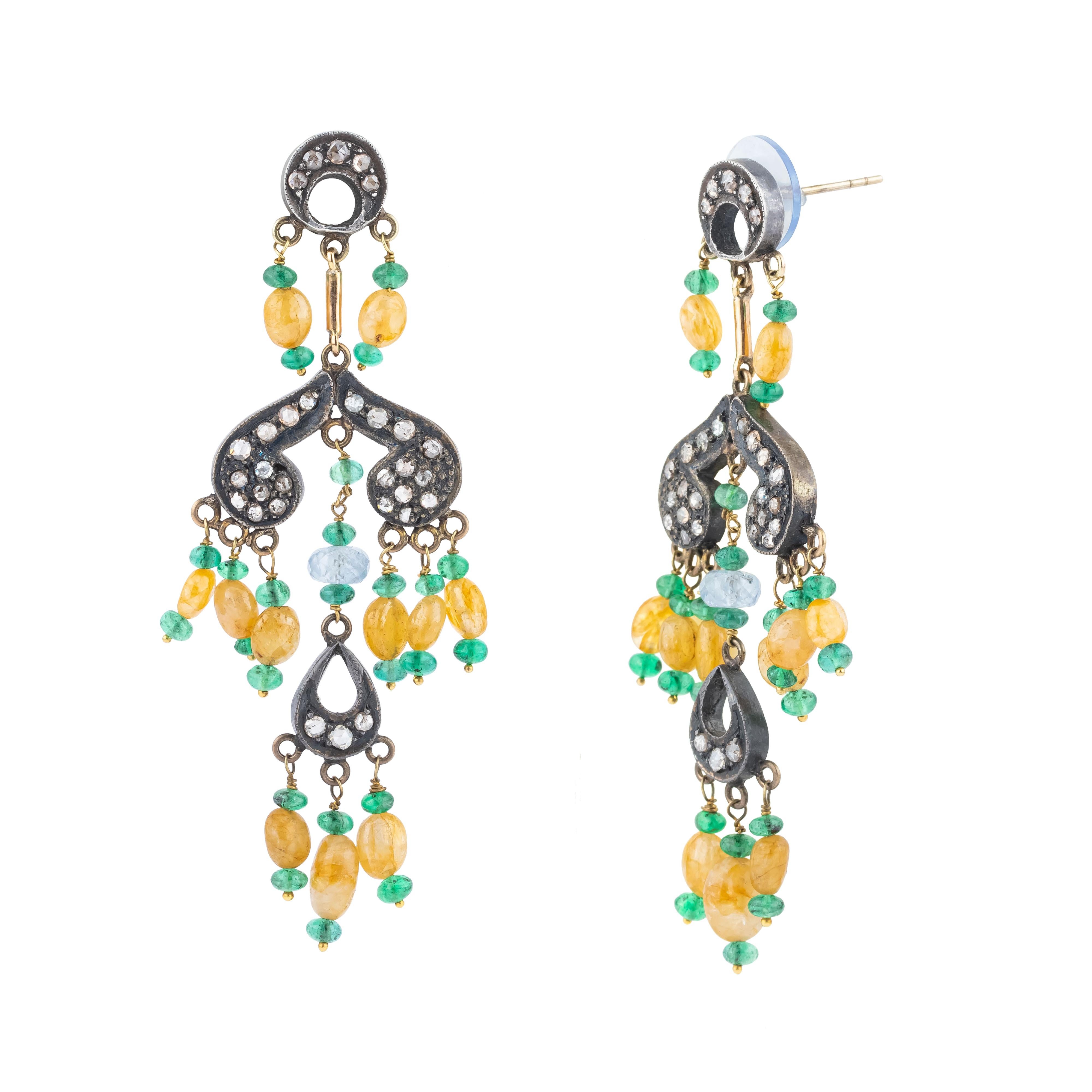 Modern 24.45 Carat Diamond and Mix Stones Chandelier Earrings For Sale