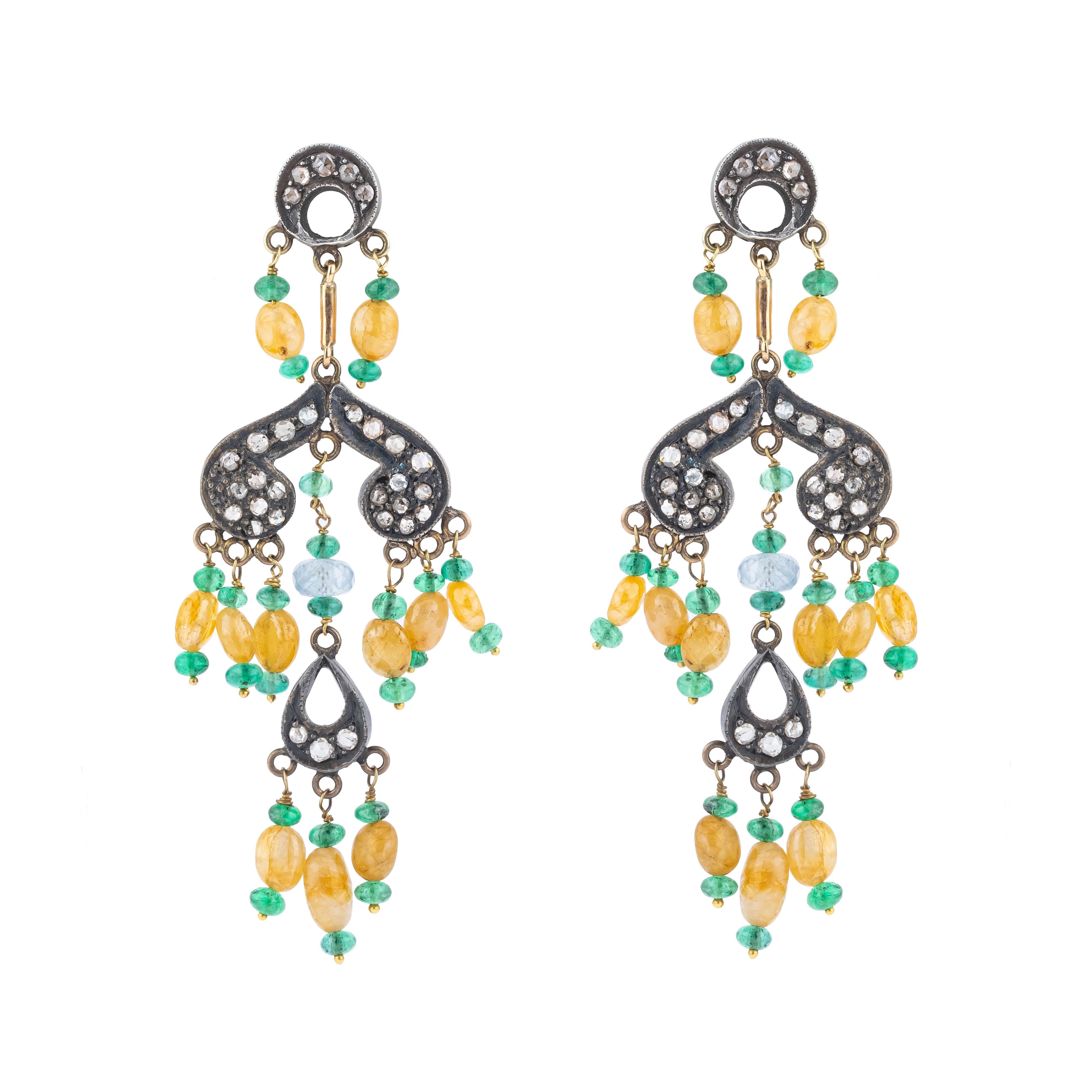 Brilliant Cut 24.45 Carat Diamond and Mix Stones Chandelier Earrings For Sale