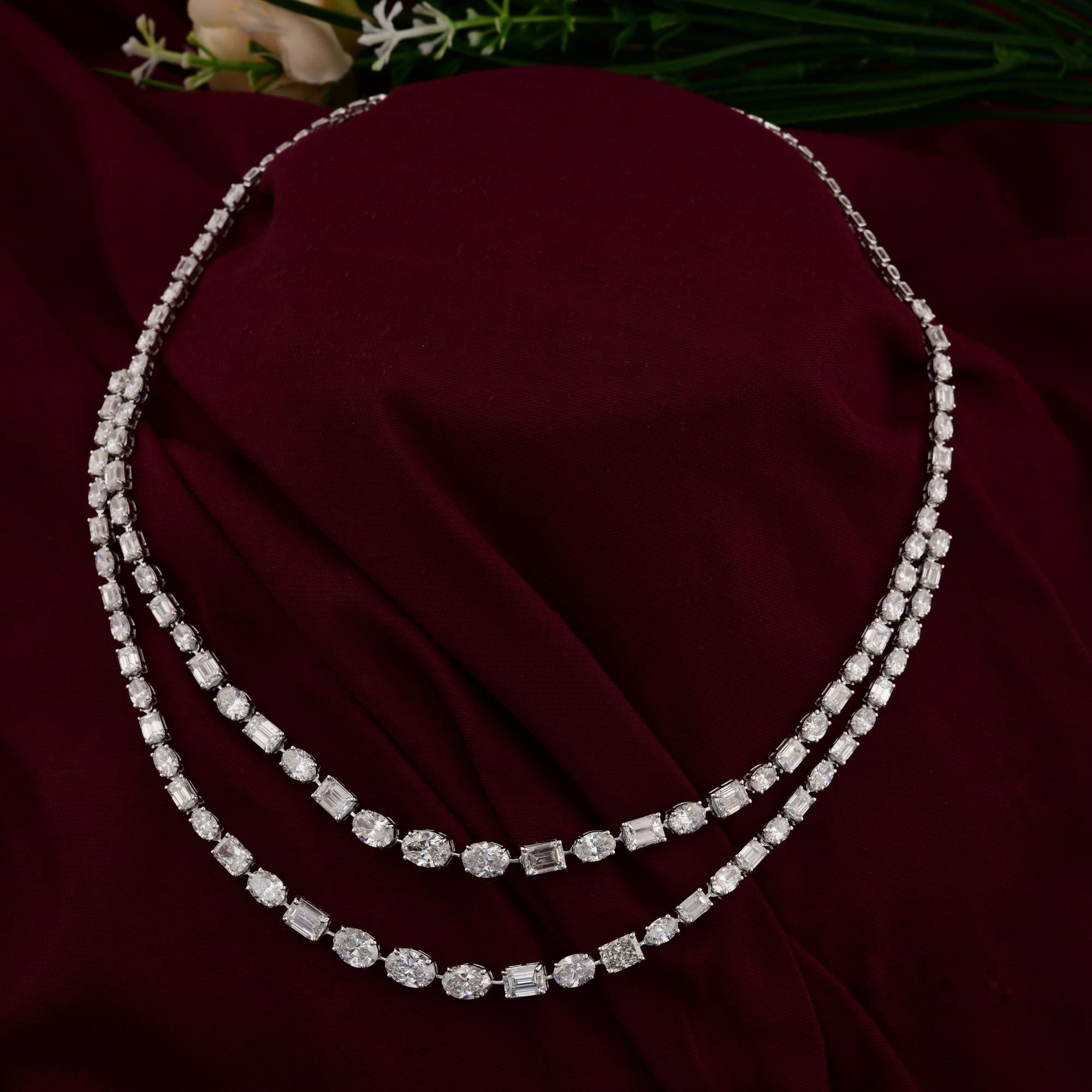 Modern 24.45 Carats SI/H Oval Emerald Cut Diamond Necklace 18 Karat White Gold Jewelry For Sale