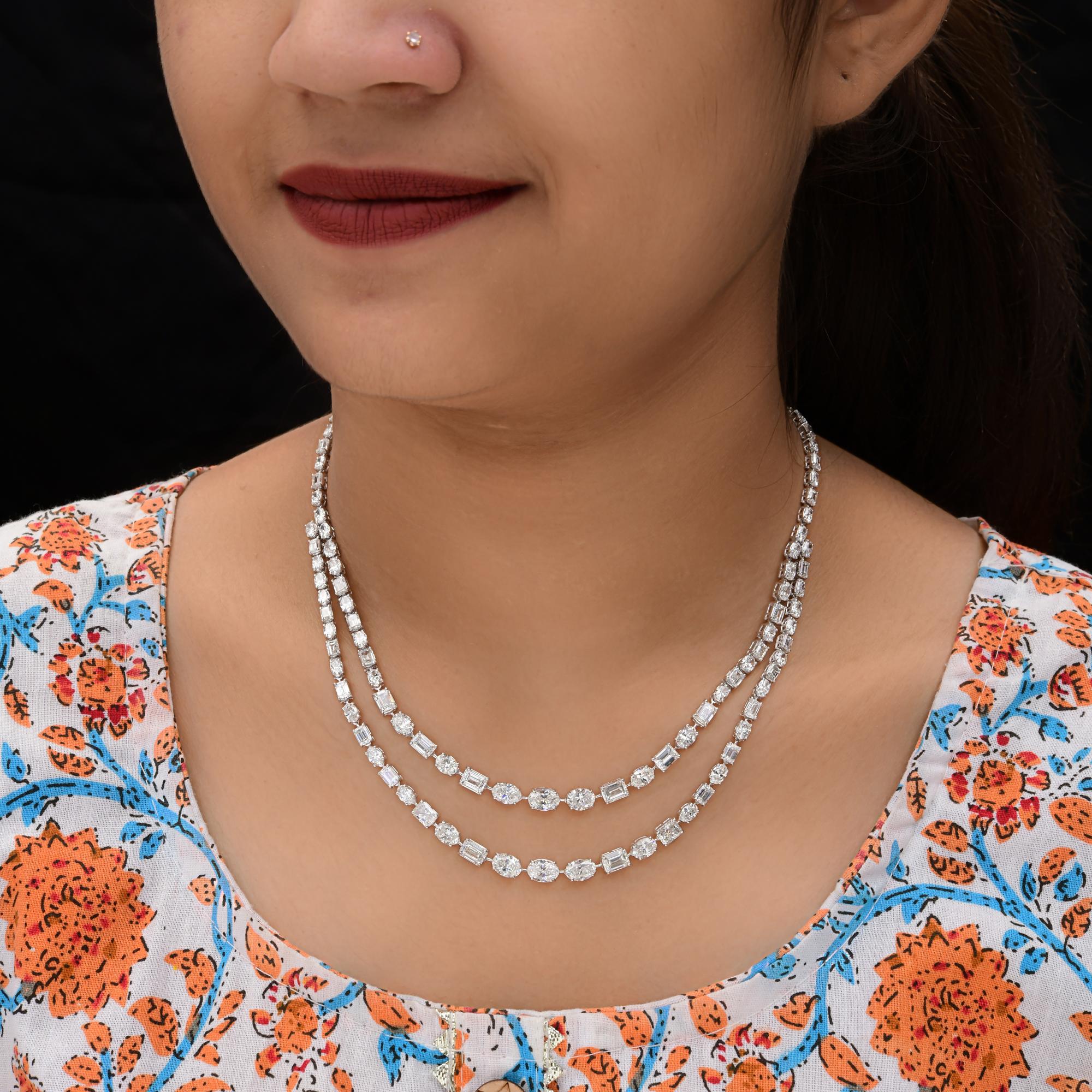 Oval Cut 24.45 Carats SI/H Oval Emerald Cut Diamond Necklace 18 Karat White Gold Jewelry For Sale