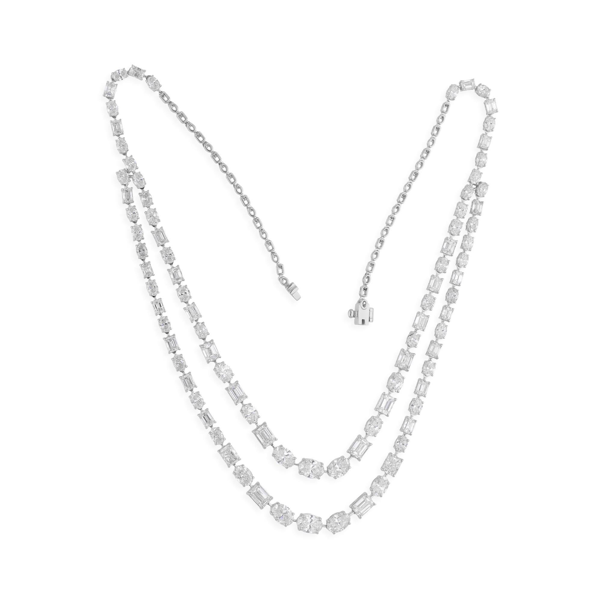 24.45 Carats SI/H Oval Emerald Cut Diamond Necklace 18 Karat White Gold Jewelry In New Condition For Sale In Diera, Dubai