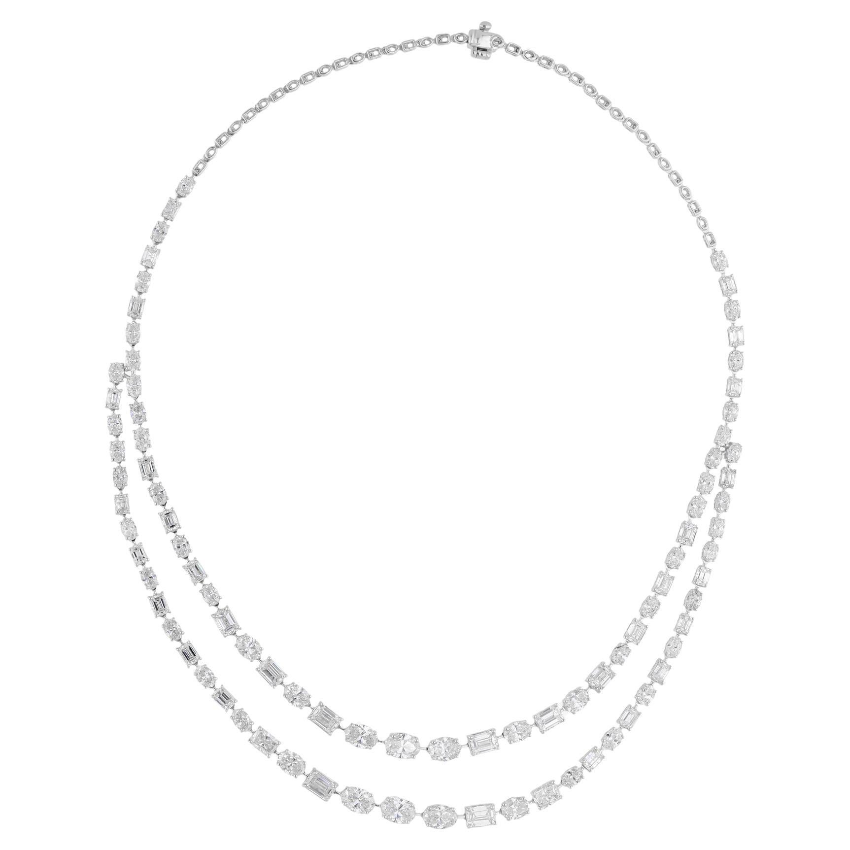 24.45 Carats SI/H Oval Emerald Cut Diamond Necklace 18 Karat White Gold Jewelry