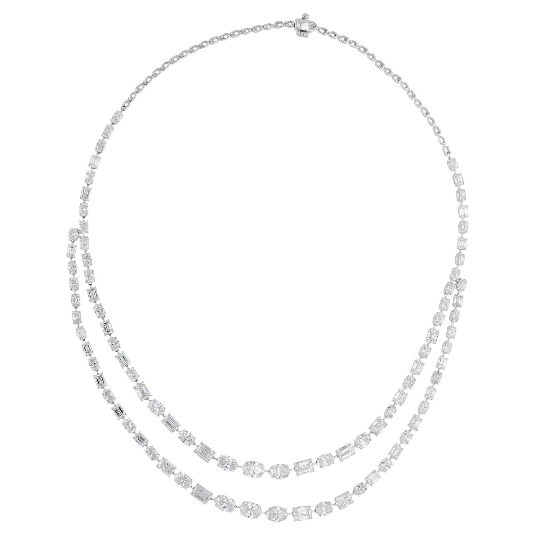 24.45 Carats SI/H Oval Emerald Cut Diamond Necklace 18 Karat White Gold Jewelry