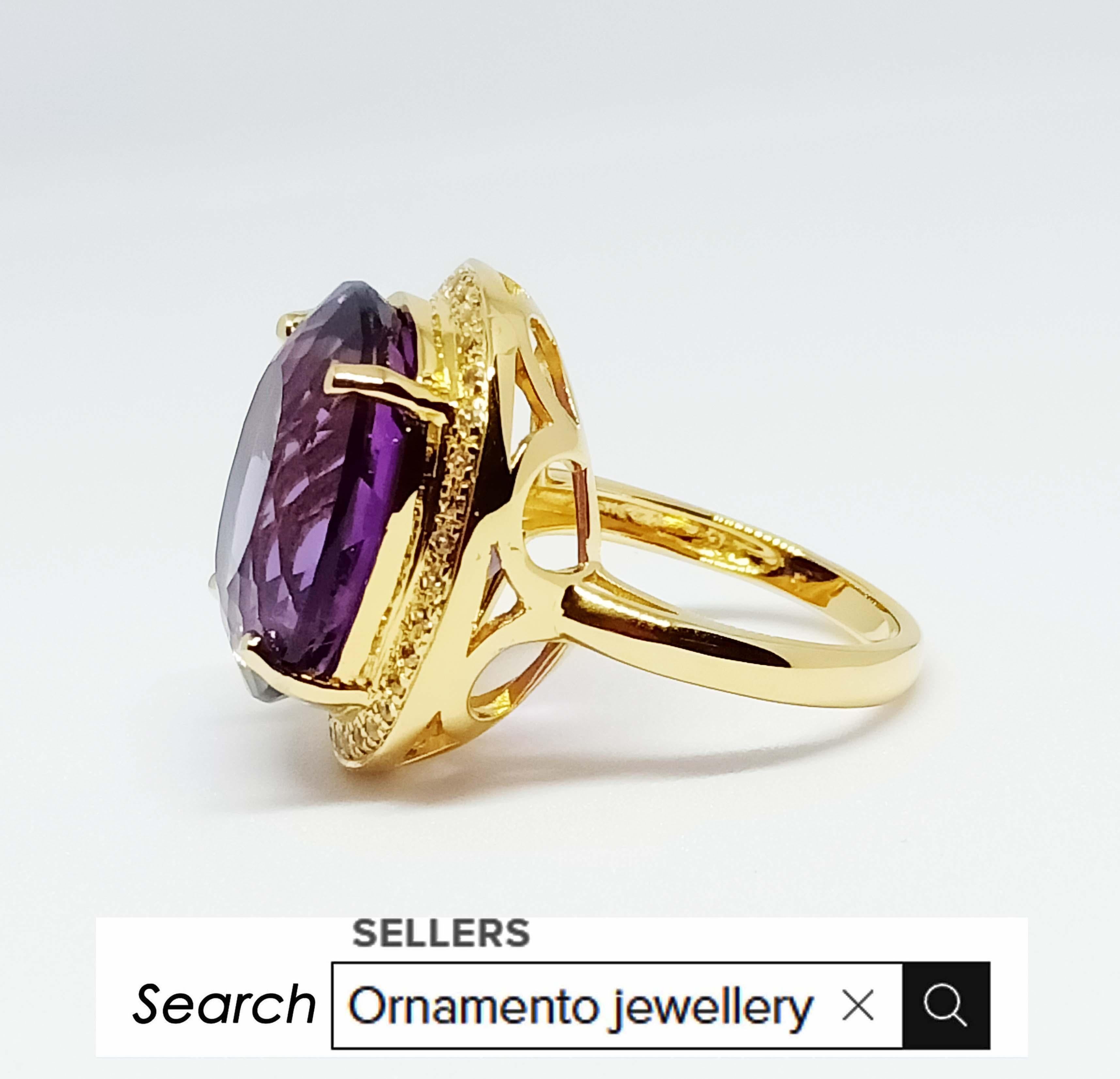 Women's 24.45cts Big Amethyst sterling silver in 18K Gold Plated For Sale