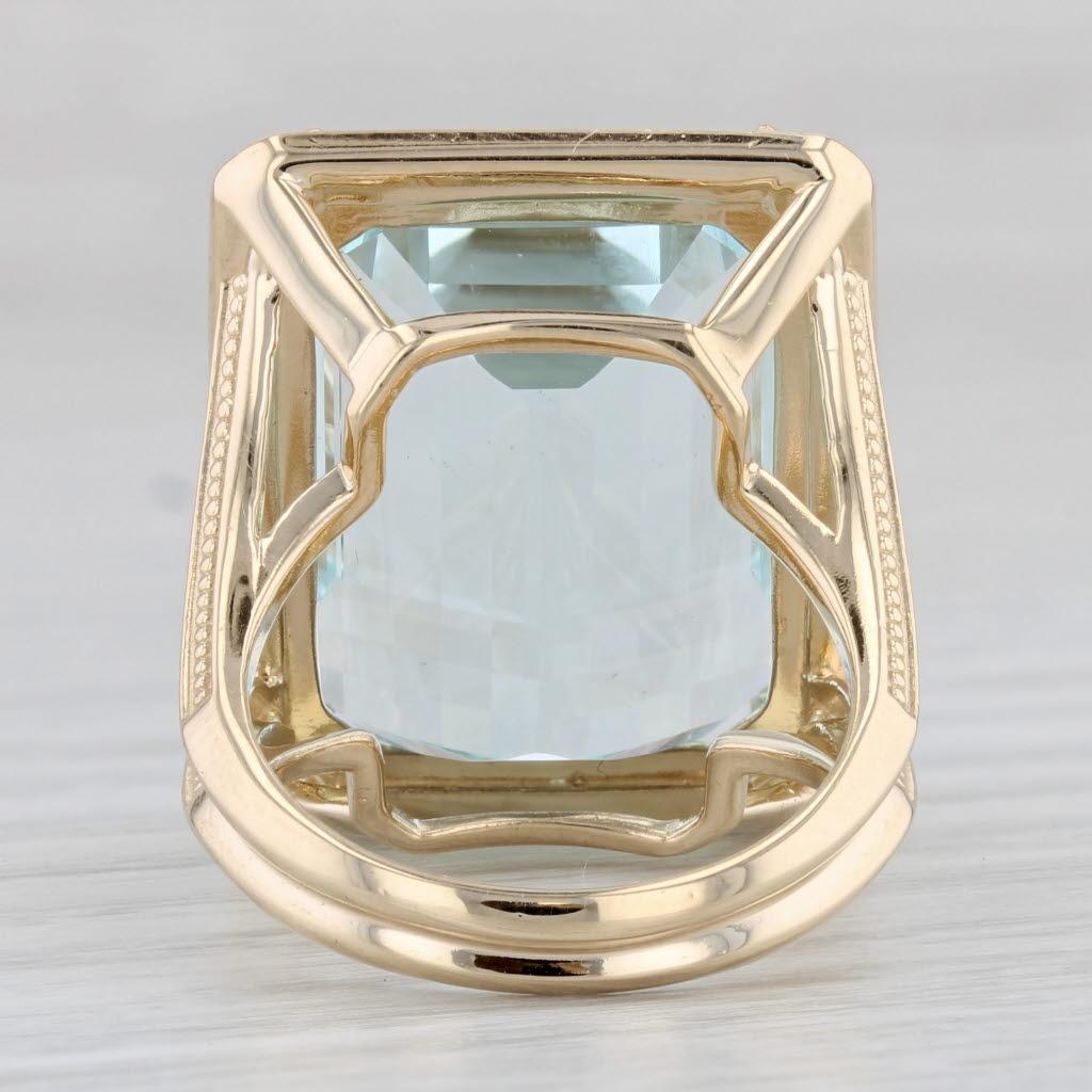 24.45ctw Aguamarina Anillo Halo Diamante Oro Amarillo 14k Talla 6 Cocktail Corte esmeralda en venta
