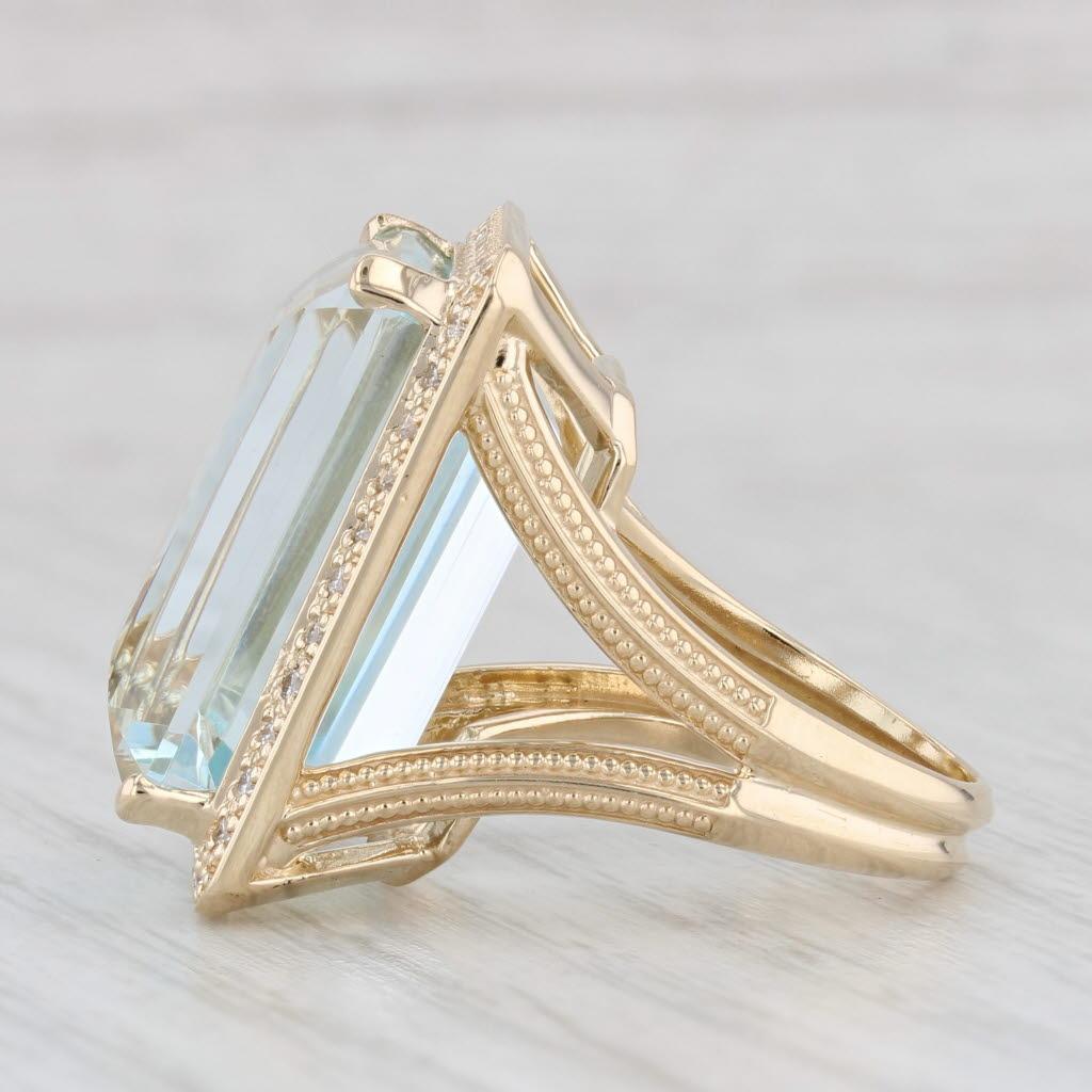 Femenino o masculino 24.45ctw Aguamarina Anillo Halo Diamante Oro Amarillo 14k Talla 6 Cocktail en venta