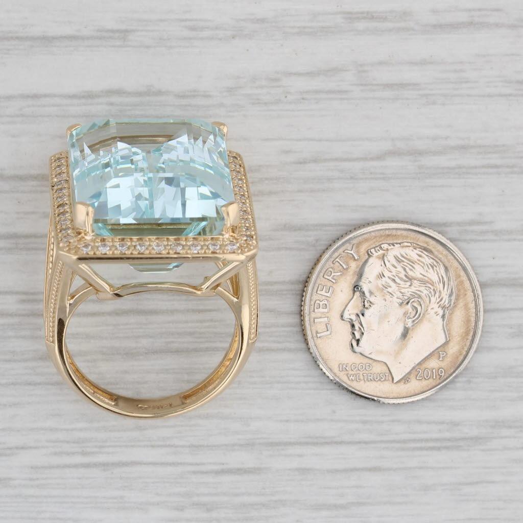 24.45ctw Aguamarina Anillo Halo Diamante Oro Amarillo 14k Talla 6 Cocktail en venta 2