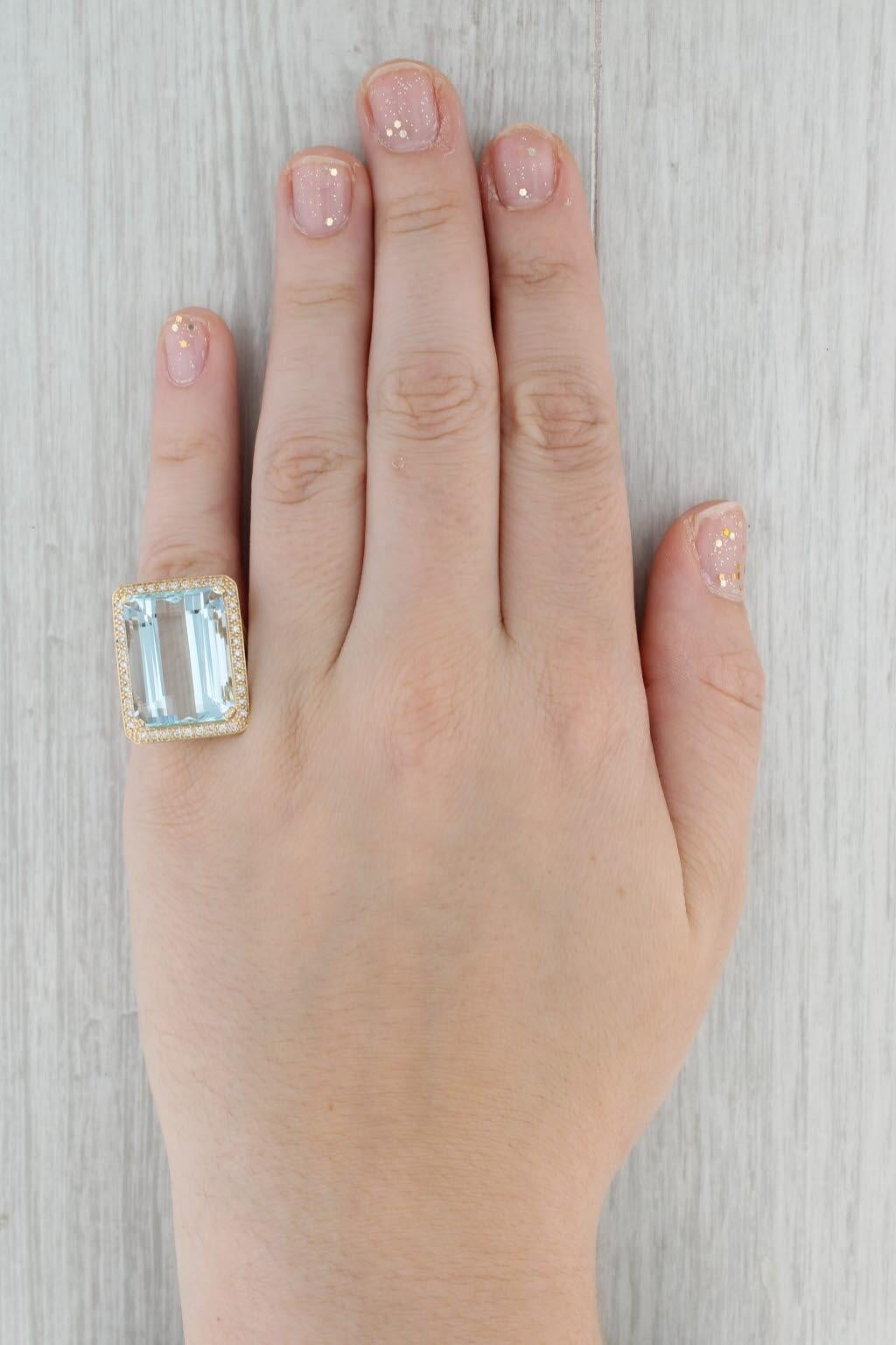 24.45ctw Aguamarina Anillo Halo Diamante Oro Amarillo 14k Talla 6 Cocktail en venta 4