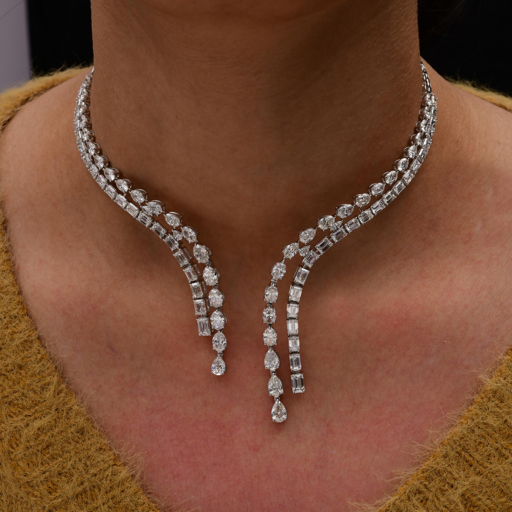 24.48 CTW Double Row Natural Diamond Collar Necklace 14k White Gold Open Choker For Sale 4