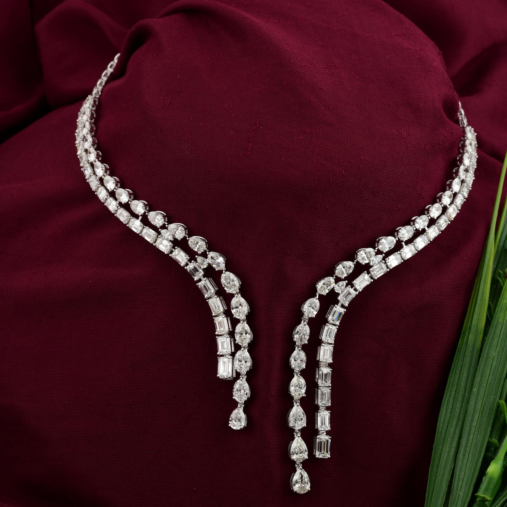 Mixed Cut 24.48 CTW Double Row Natural Diamond Collar Necklace 14k White Gold Open Choker For Sale