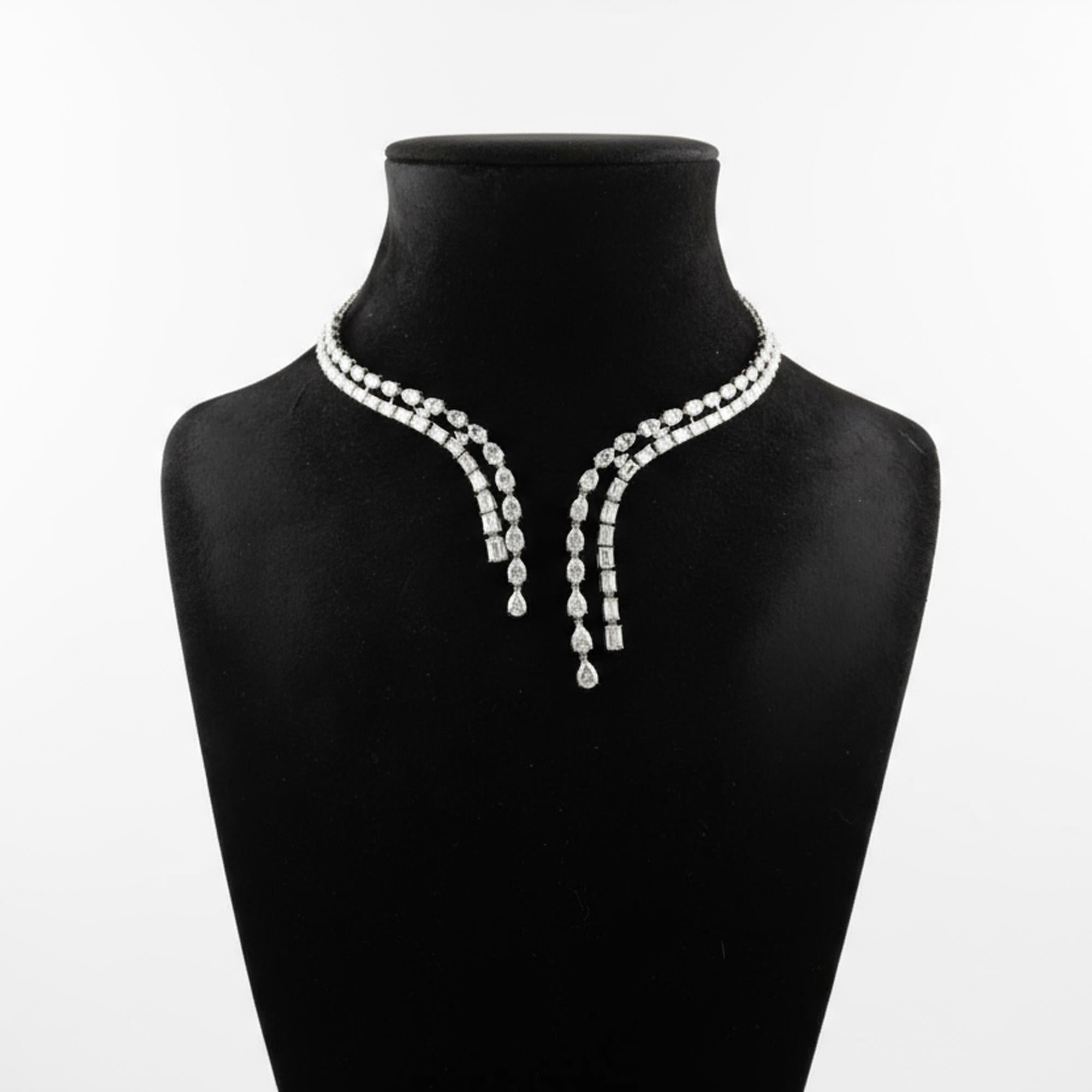 24.48 CTW Double Row Natural Diamond Collar Necklace 14k White Gold Open Choker In New Condition For Sale In Diera, Dubai