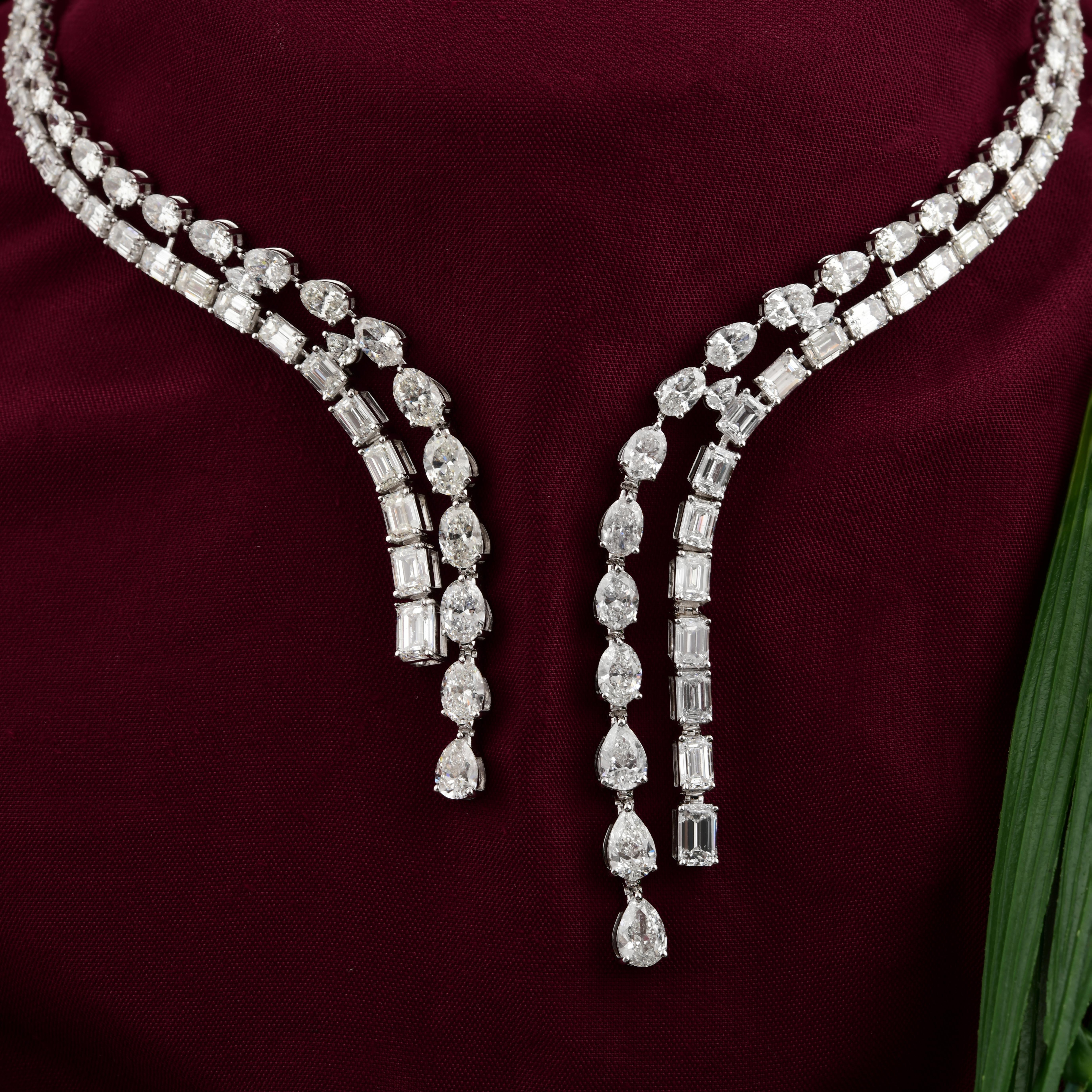 Women's 24.48 CTW Double Row Natural Diamond Collar Necklace 14k White Gold Open Choker For Sale