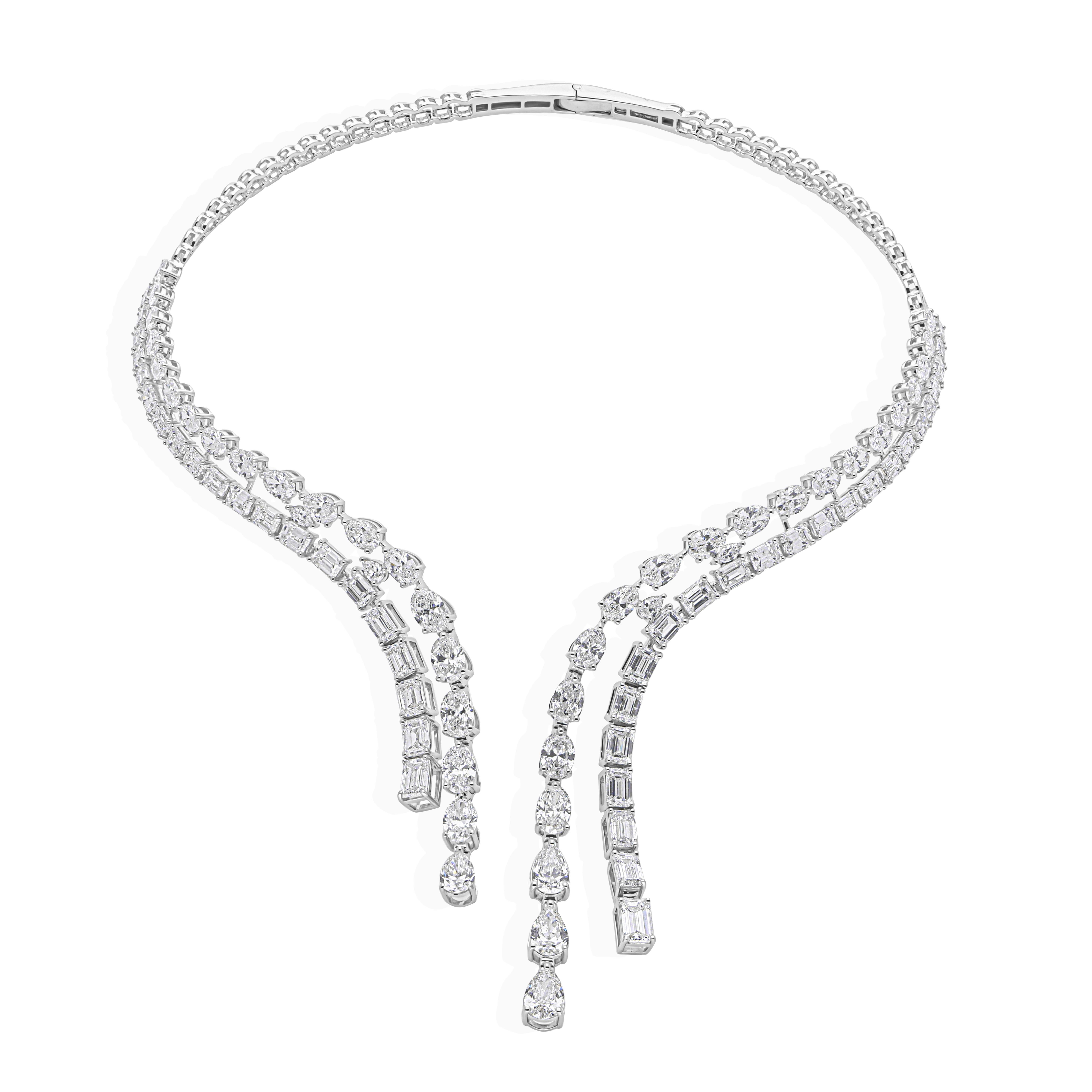 24.48 CTW Double Row Natural Diamond Collar Necklace 14k White Gold Open Choker For Sale 1