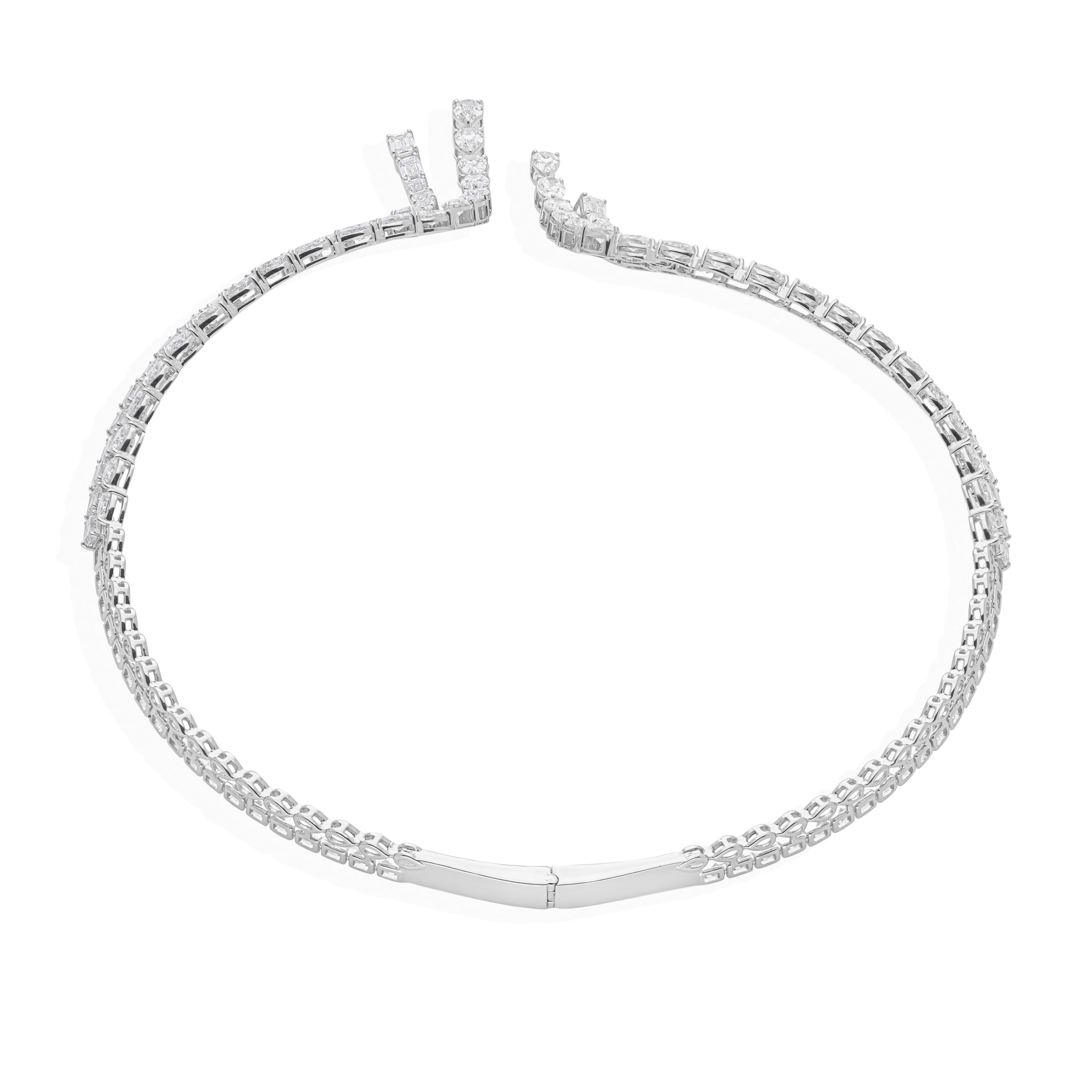 24.48 CTW Double Row Natural Diamond Collar Necklace 14k White Gold Open Choker For Sale 2