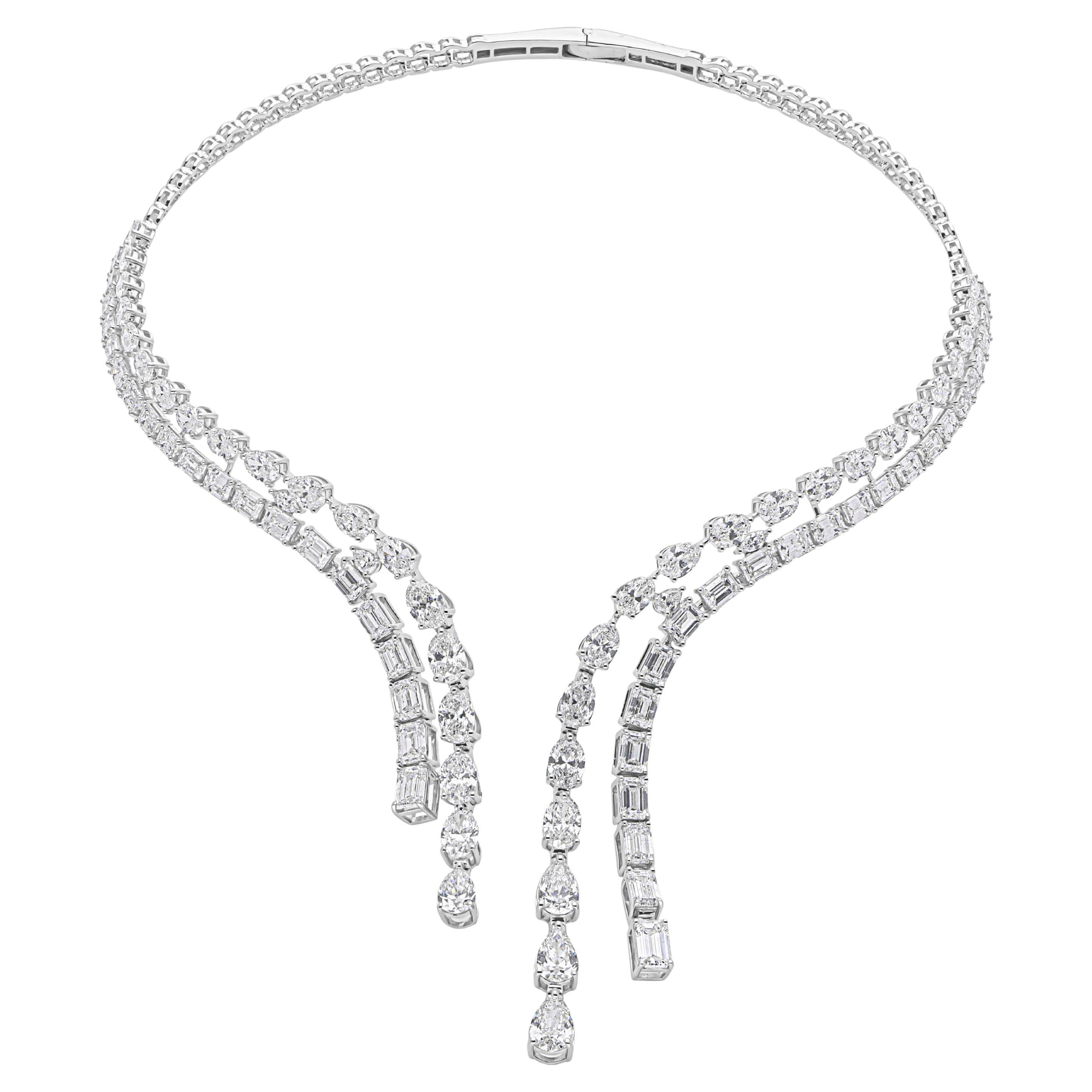 24.48 CTW Double Row Natural Diamond Collar Necklace 18k White Gold Open Choker