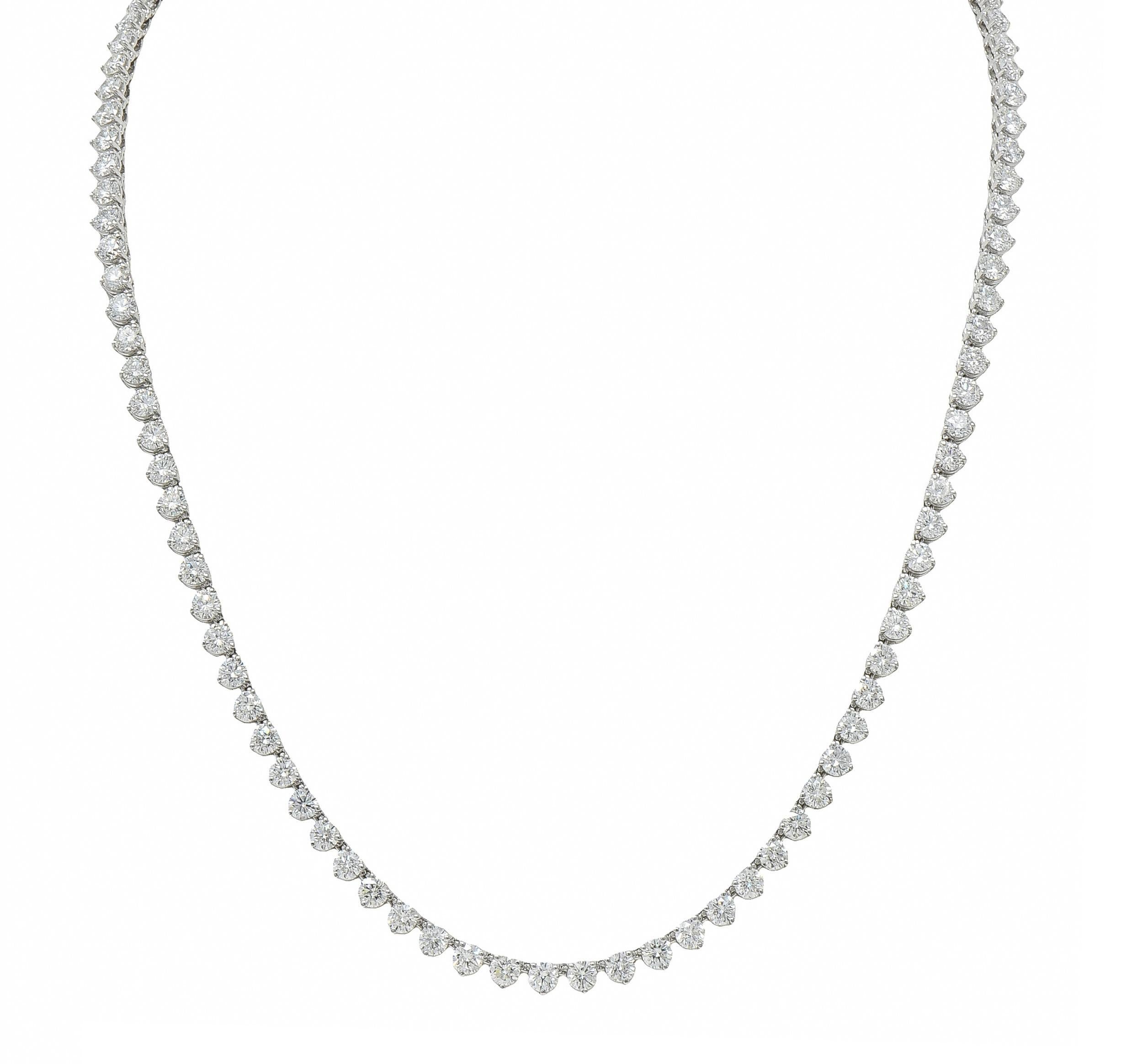 Collier Riviera en or blanc 18 carats, diamant rond de 24,48 CTW à taille brillante en vente 4