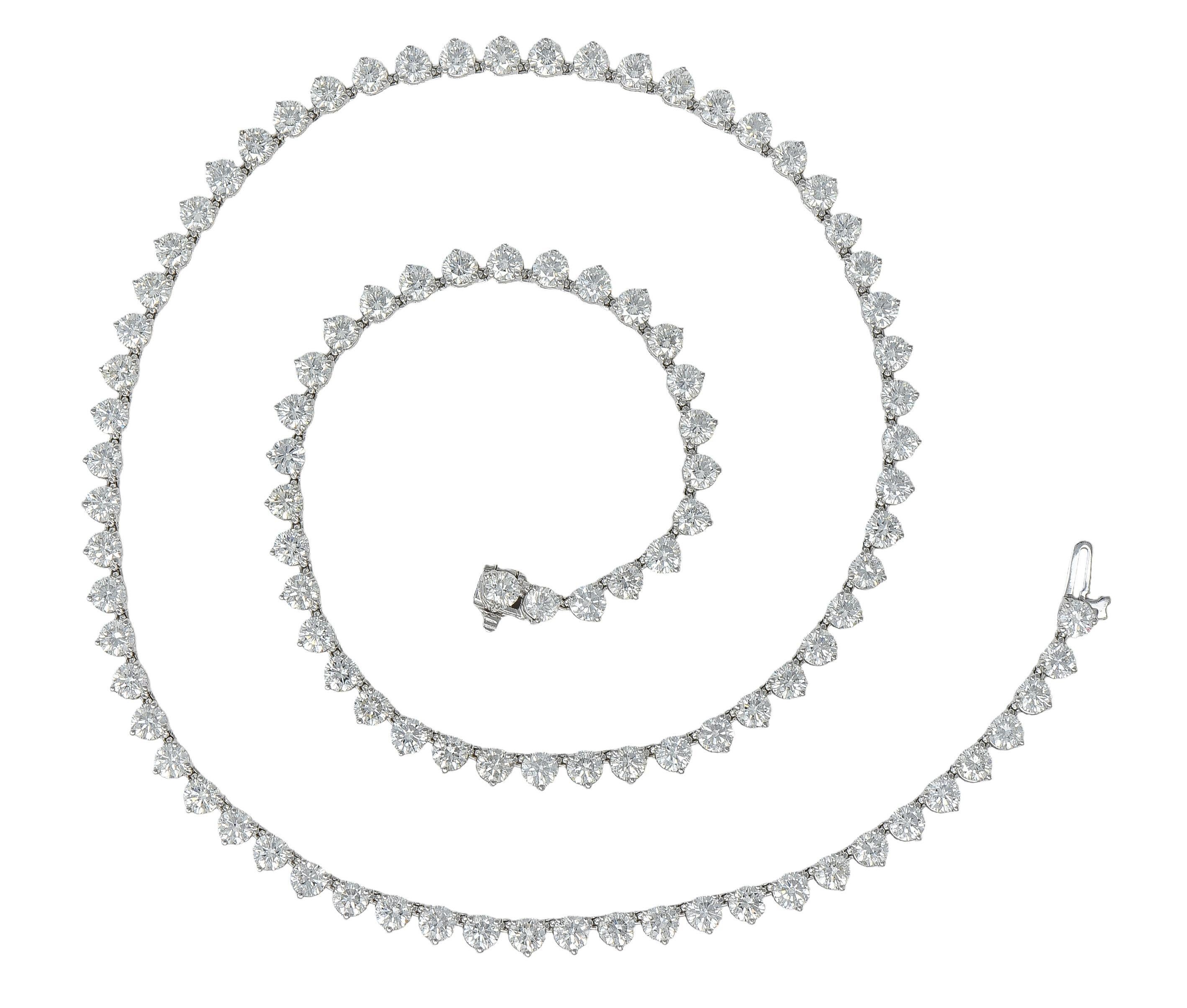 Contemporain Collier Riviera en or blanc 18 carats, diamant rond de 24,48 CTW à taille brillante en vente