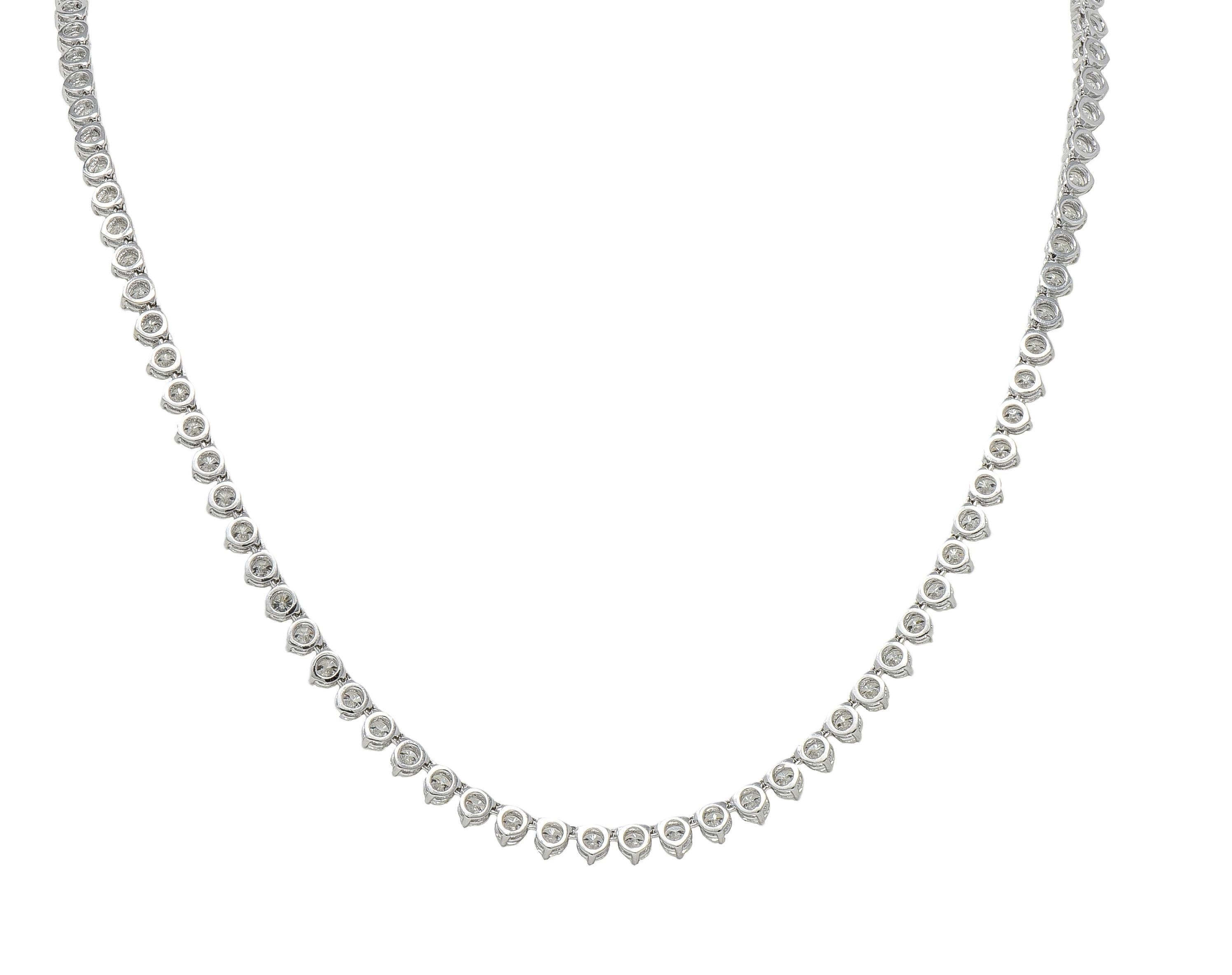 Collier Riviera en or blanc 18 carats, diamant rond de 24,48 CTW à taille brillante Excellent état - En vente à Philadelphia, PA