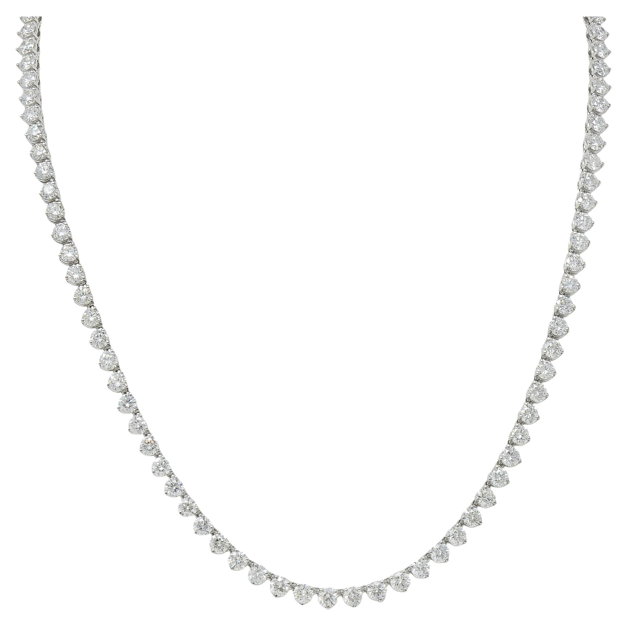 Collier Riviera en or blanc 18 carats, diamant rond de 24,48 CTW à taille brillante