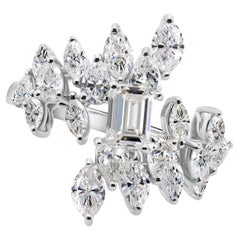 2.44Ct Emerald Cut Diamond Statement Floral Cluster Ring 14K White Gold Jewelry