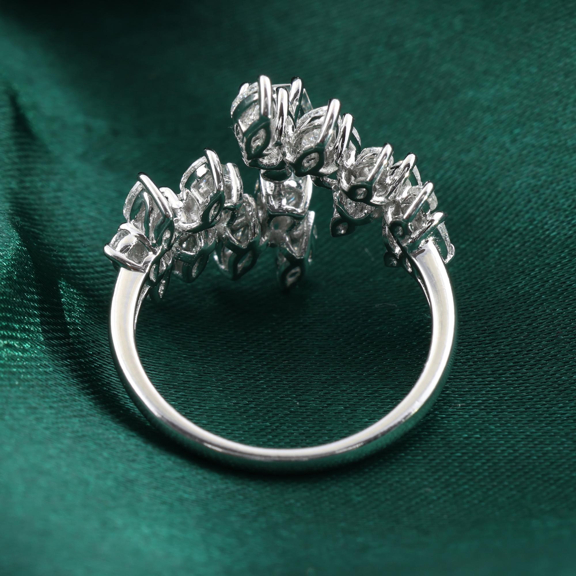 Im Angebot: 2.44Ct Emerald Cut Diamond Statement Floral Cluster Ring 18K White Gold Jewelry () 4