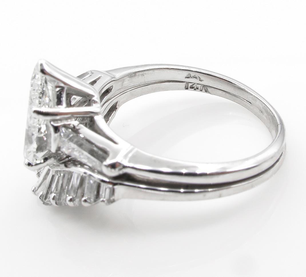 Women's 2.44 Carat Estate Vintage Pear Shaped Diamond White Gold Ring Wedding Set
