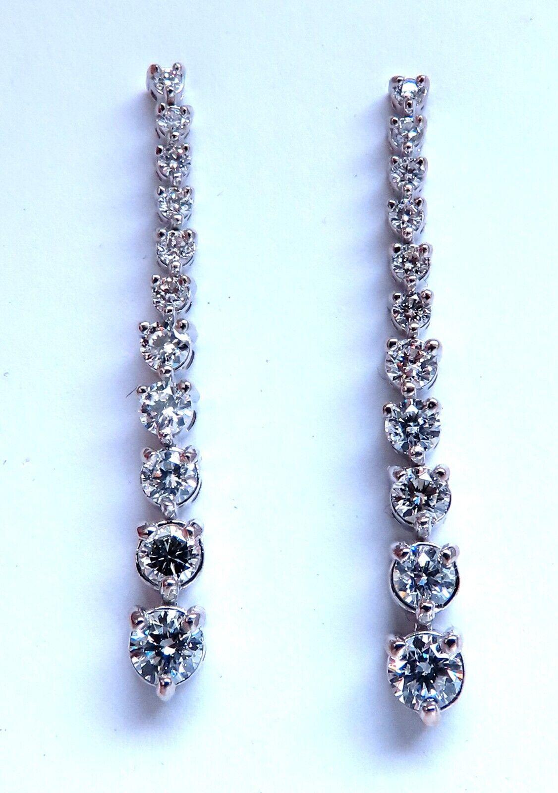 Round Cut 2.44ct Natural Round Diamonds Dangle Earrings 14kt Gold Long 1.5 Inch For Sale