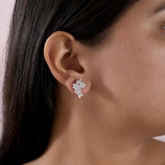 2.44Ct Round & Marquise Diamond Cluster Earrings Floral Design 18K White Gold