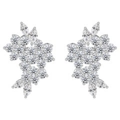 2.44Ct Round & Marquise Diamond Cluster Earrings Floral Design 18K White Gold