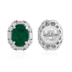 2.44Ct Oval Zambian Emerald 0.64Ct Diamond Halo Stud Earrings 14k White Gold
