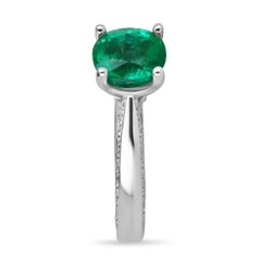2.44tcw 18K AAA Cushion Cut Colombian Emerald & Diamond Accent Engagement Ring