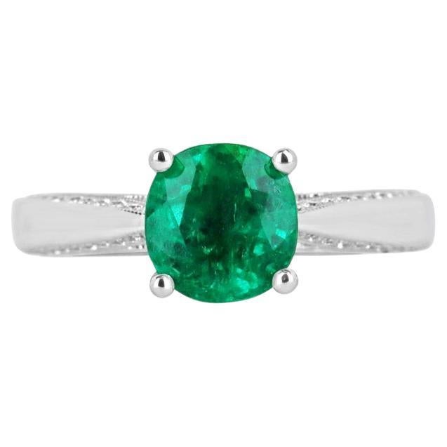 2.44tcw 18K AAA Cushion Cut Colombian Emerald & Diamond Accent Engagement Ring