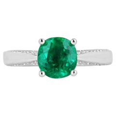 2.44tcw 18K AAA Cushion Cut Colombian Emerald & Diamond Accent Engagement Ring
