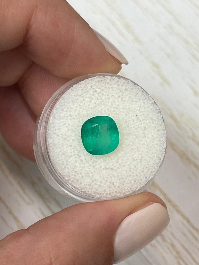 Modern 2.45 Carat 8.6x8.4 Green Colombian Emerald - Cushion Cut Genuine Gem May For Sale