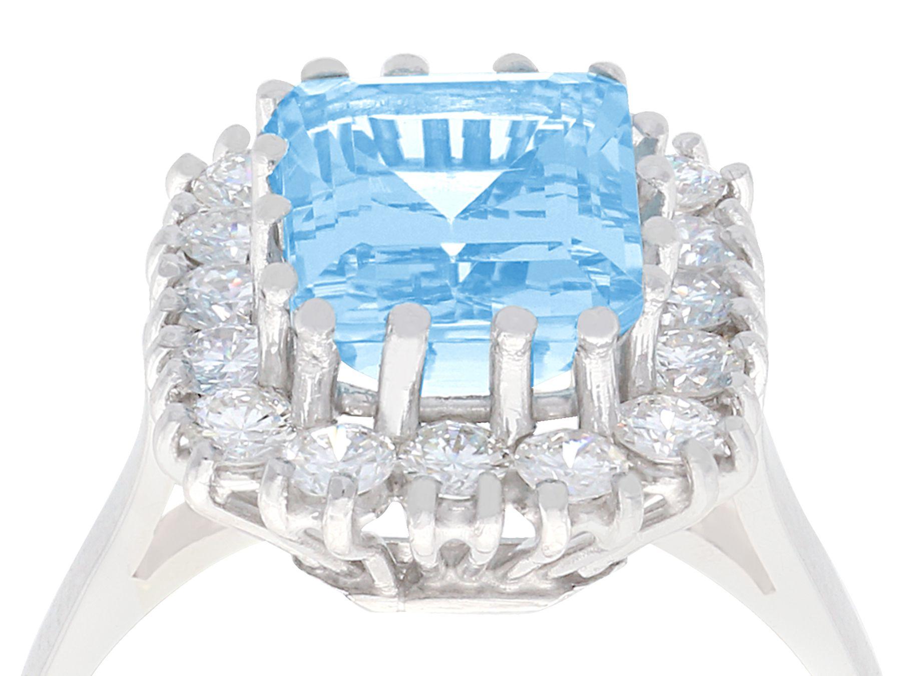 A fine and impressive vintage French 2.45 carat aquamarine and 0.75 carat diamond, 18 karat white gold cocktail ring; part of our diverse aquamarine jewelry and estate jewelry collections.

This fine and impressive vintage emerald cut aquamarine