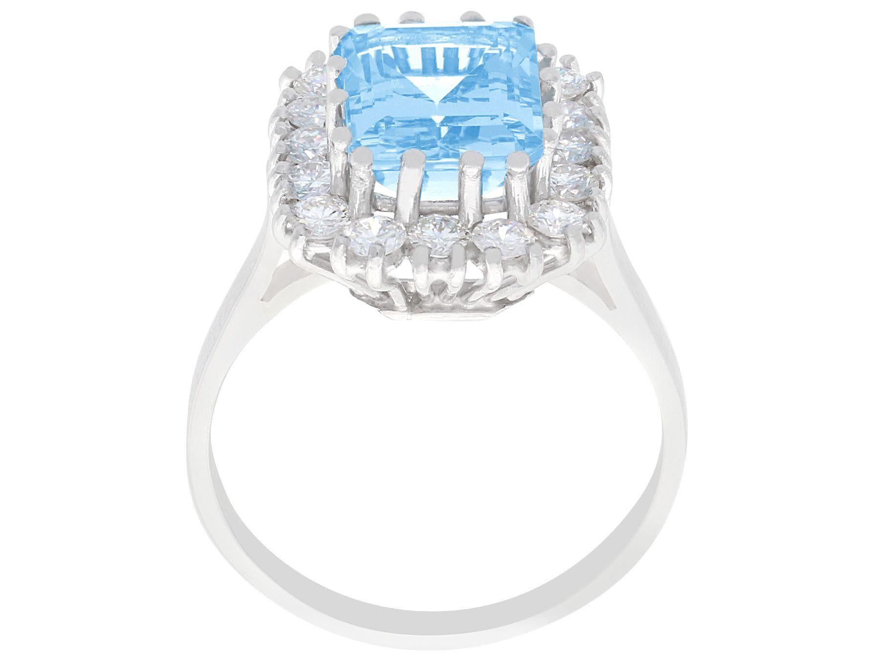 Women's or Men's 2.45 Carat Emerald Cut Aquamarine and Diamond White Gold Statement Ring