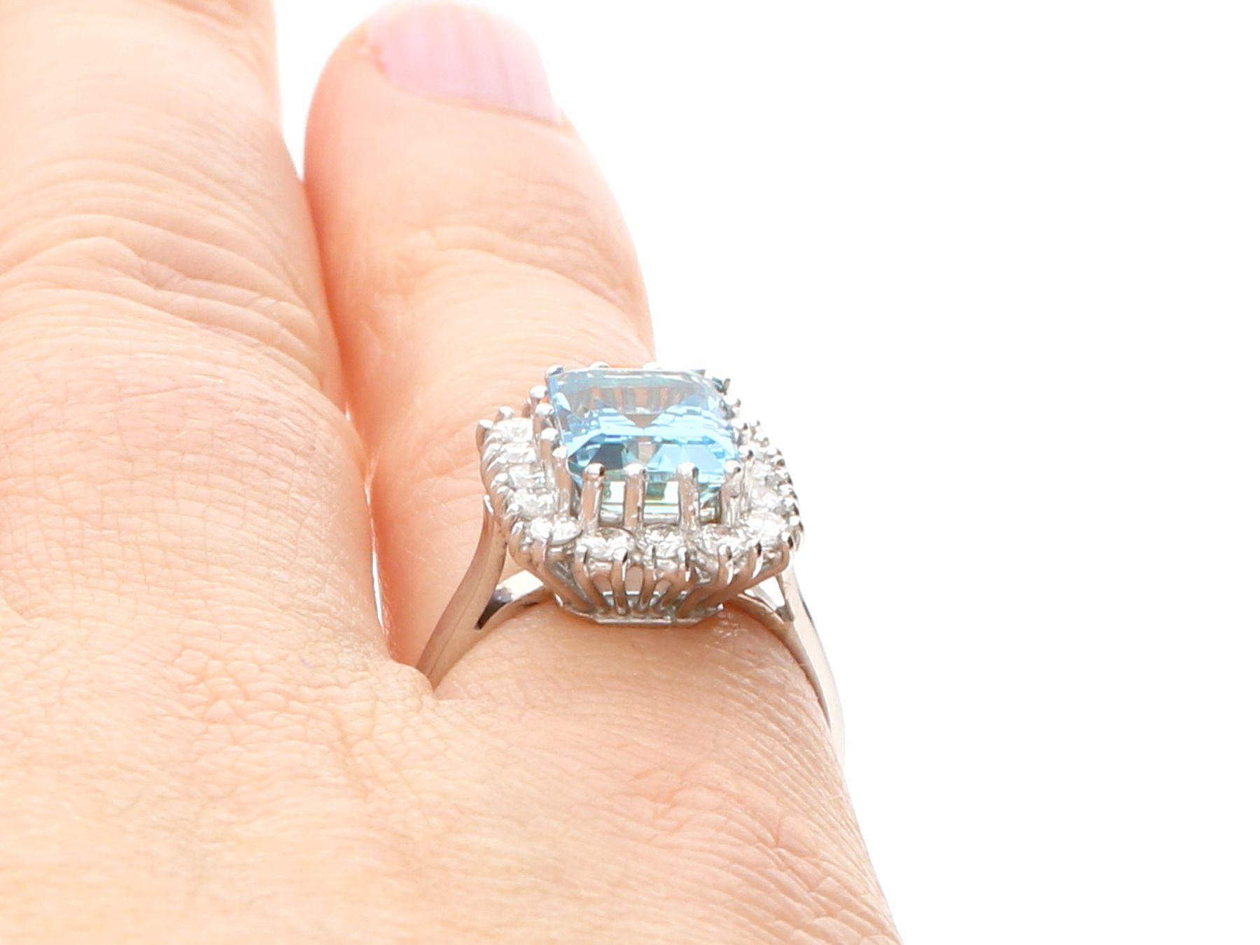 2.45 Carat Emerald Cut Aquamarine and Diamond White Gold Statement Ring 4