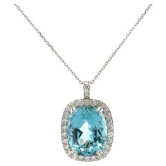 24.5 Carat Aquamarine & Diamond 18 Karat White Gold Pendant GIA Certified