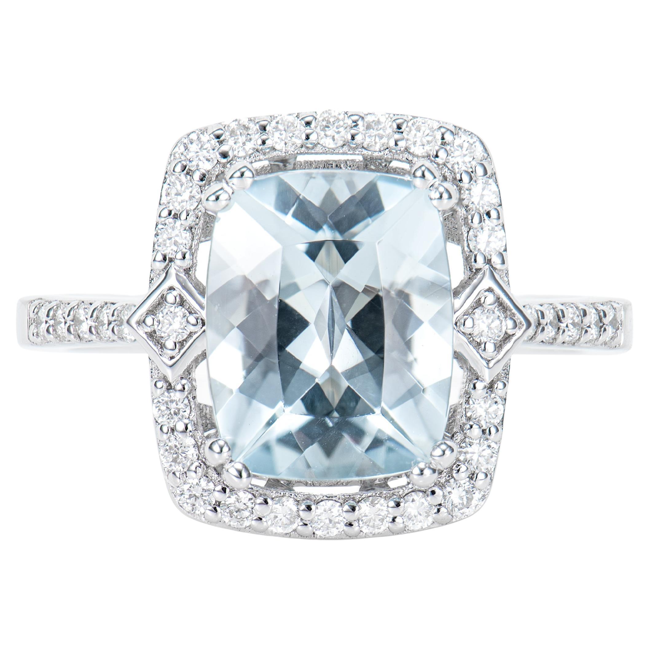 2.45 Carat Aquamarine Elegant Ring in 18 Karat White Gold with White Diamond