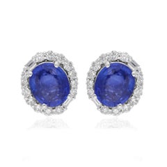 Orecchini con zaffiro blu da 2,45 carati e diamanti SI/H da 0,45 carati in oro bianco 14 carati