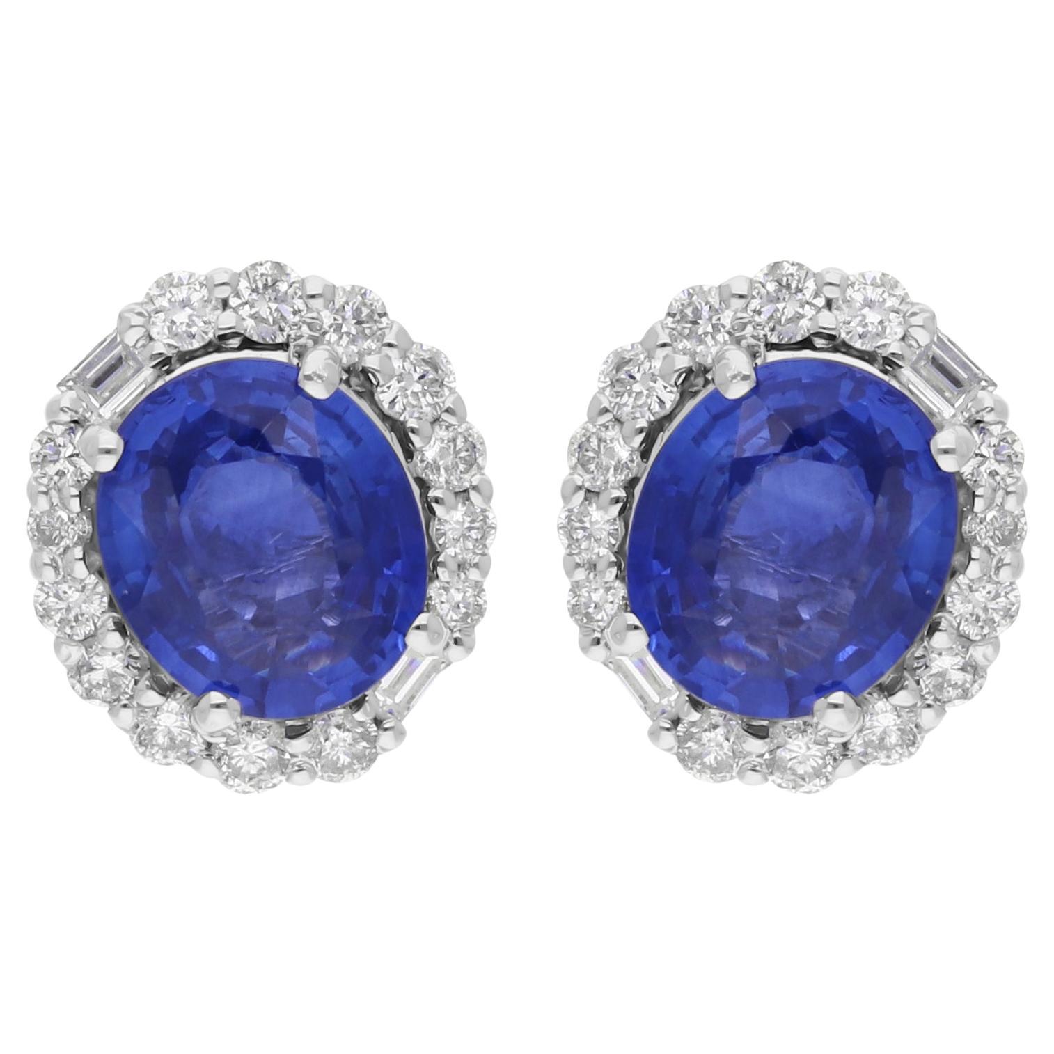 2.45 Carat Blue Sapphire 0.45 Carat SI/H Diamond Earrings 14 Karat White Gold
