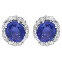 Pendientes de zafiro azul de 2,45 quilates y diamantes SI/H de 0,45 quilates Oro blanco de 14 quilates