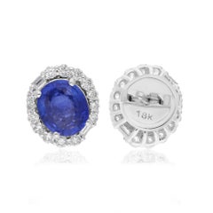 2.45 Carat Blue Sapphire 0.45 Carat SI/H Diamond Earrings 18 Karat White Gold
