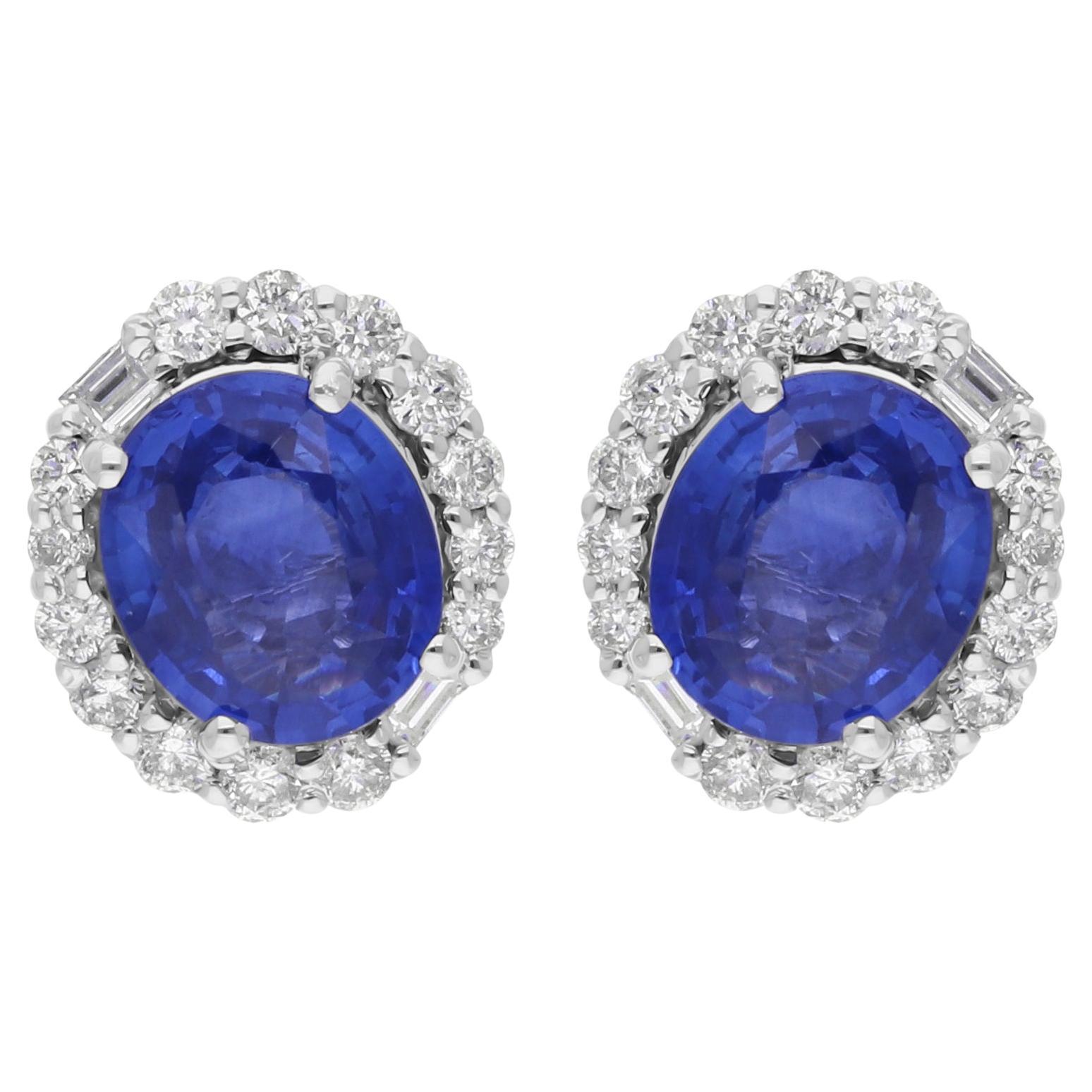 Orecchini con zaffiro blu da 2,45 carati e diamante SI/H da 0,45 carati in oro bianco 18 carati
