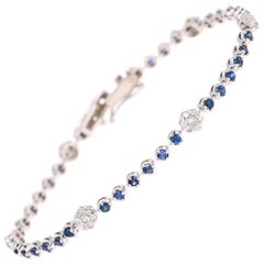 2.45 Carat Blue Sapphire Diamond Bracelet 14 Karat White Gold